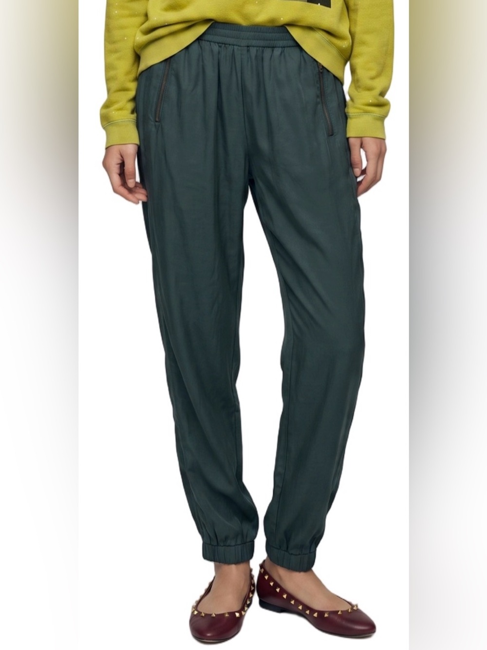 SUNDANCE Dark Green Jewel tone lightweight Jogger Pants Elegant Dressy Pockets